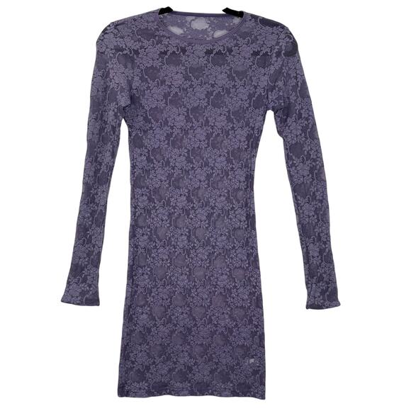 American Apparel M/L Bodycon Dress Vintage Purple Floral Lace Mesh Sheer Stretch - Picture 2 of 13